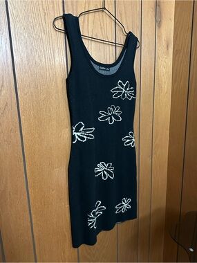 Black Floral Knit Tank Mini Dress